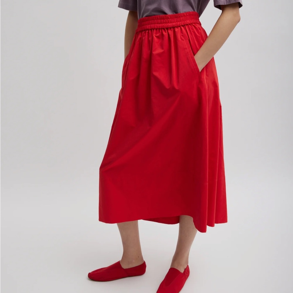 Tibi nylon pull on full skirt Red Elastic-Waist Midi Skirt